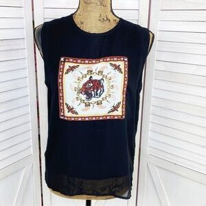 DS Tiger Head Appliqué Sleeveless Blouse Black Medium